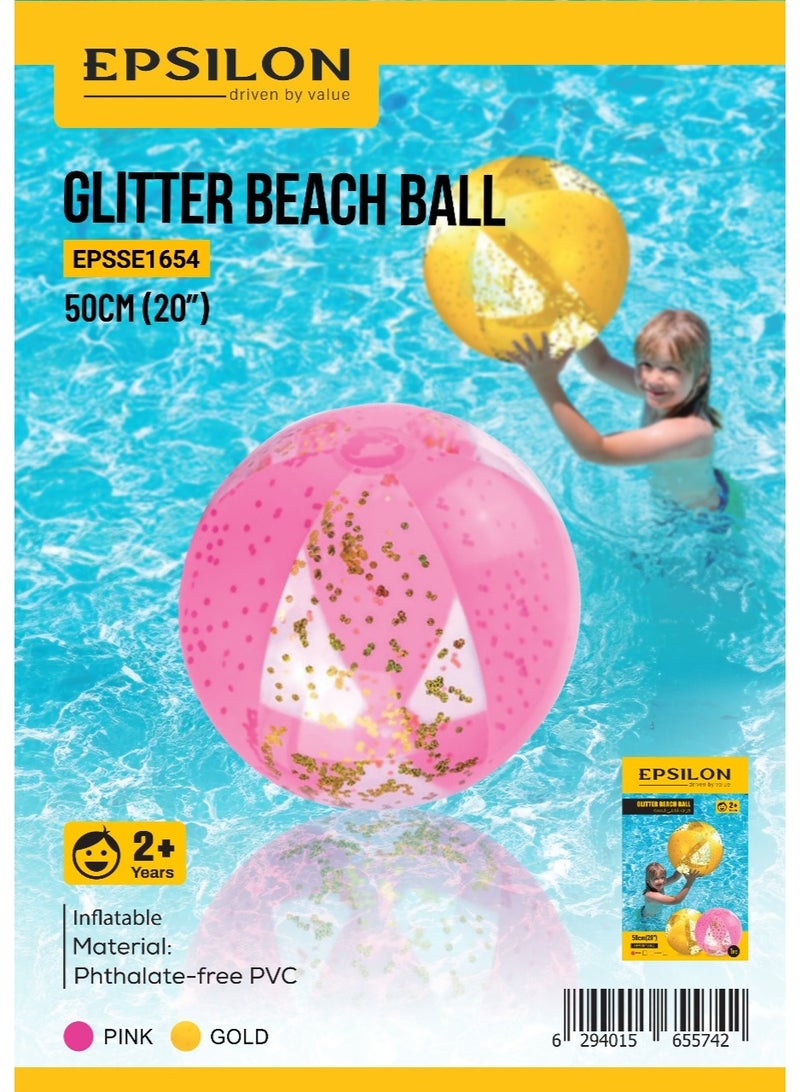 إبسلون كرة شاطئية لامعة إيبسيلون - EPSSE1654  50 سم (20 بوصة)، قابلة للنفخ، متينة / مثالية للشاطئ، الحديقة، الحضانة، جانب المسبح، اللعب بالماء / باللون الوردي - Image 1