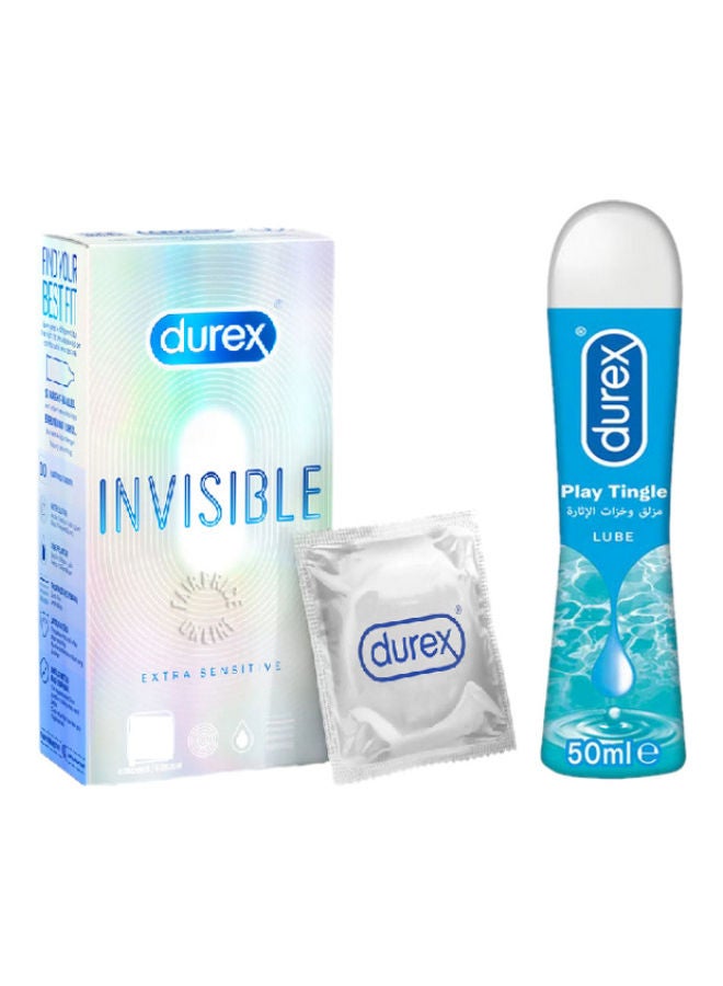 Invisible Extra Sensitive Condoms 12 and Durex Play Tingle 50ml lube
