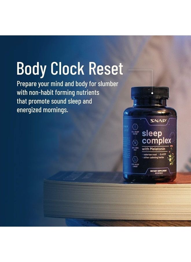 SNAP SUPPLEMENTS Natural Sleeping Aid Supplement with Melatonin for Fast Deep Sleep, Valerian Root Sleep Pills, Sleep Relief, Best Nighttime Sleep - Natural Plants & Sleeping Medicine for Adults (60 Capsules)  - Image 1