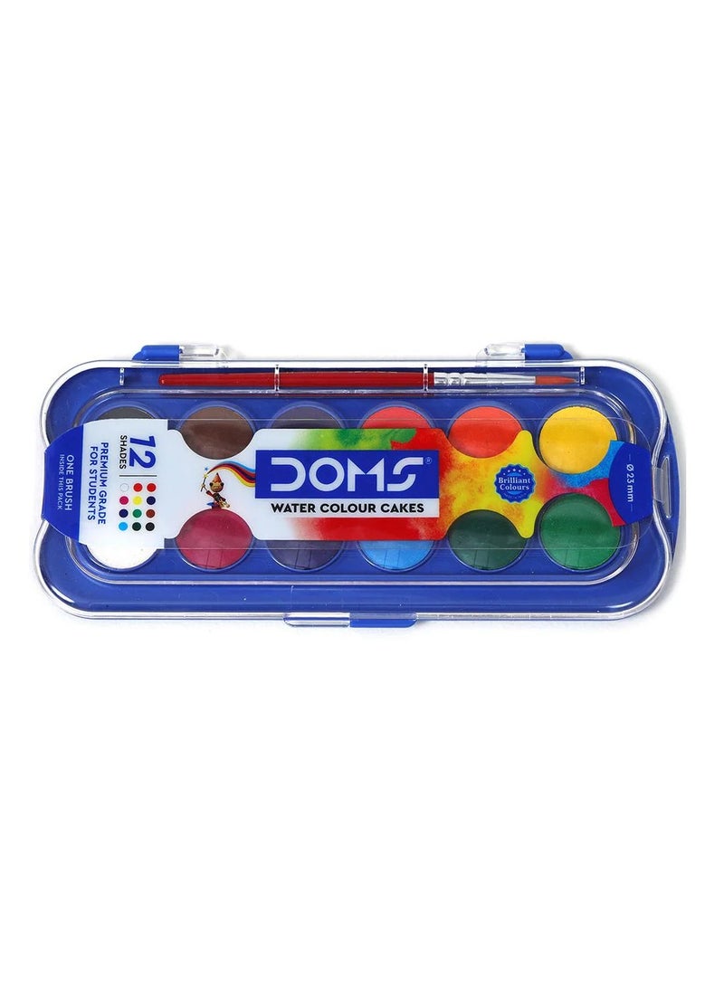 DOMS مجموعة كعكة الألوان المائية مع 12 لونًا وفرشاة طلاء واحدة - Image 2