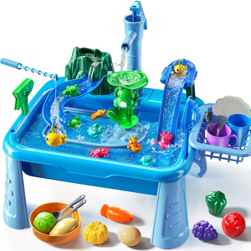 JUKUDAHU Water Table Play Sink Toy for Kids 2 3 4 5 6 Years Old - Outdoor Kitchen with Running Water, Fishing Games, Toddler Water Play Table for Kids Ages 3-8, Beach Outdoor Toys, Summer Gifts - Image 1