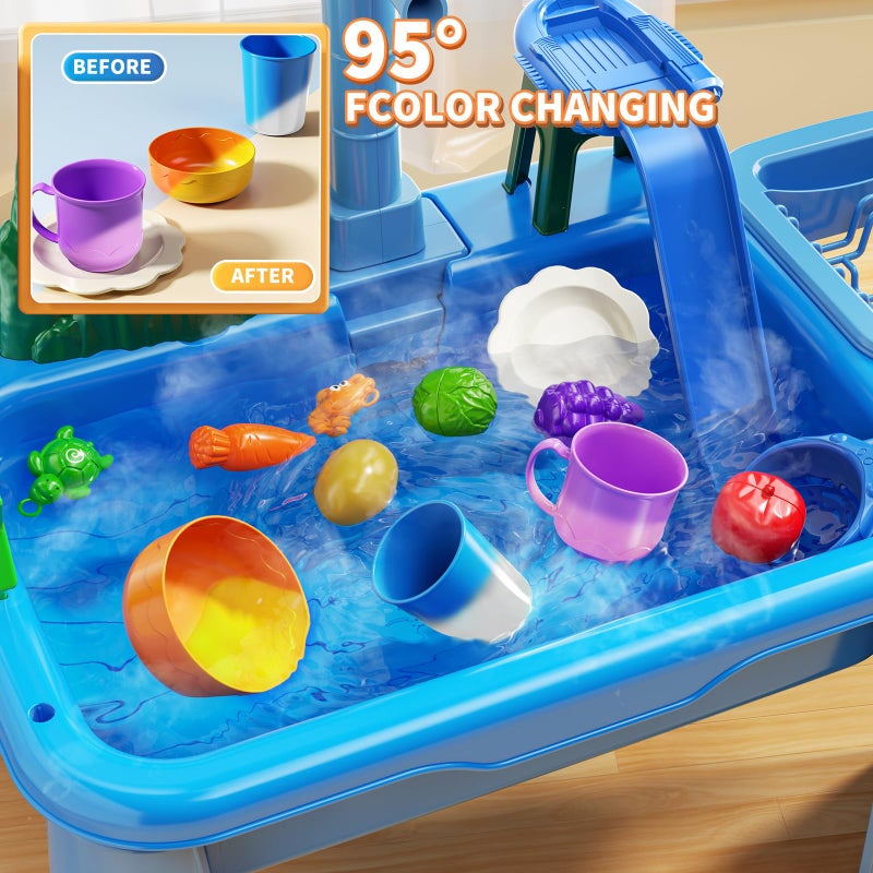 JUKUDAHU Water Table Play Sink Toy for Kids 2 3 4 5 6 Years Old - Outdoor Kitchen with Running Water, Fishing Games, Toddler Water Play Table for Kids Ages 3-8, Beach Outdoor Toys, Summer Gifts - Image 3
