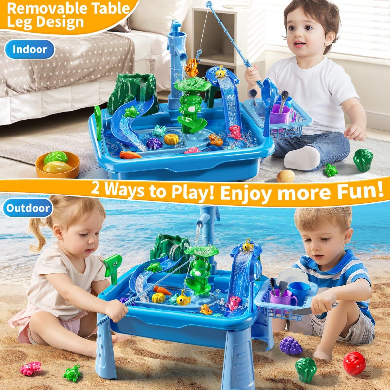 JUKUDAHU Water Table Play Sink Toy for Kids 2 3 4 5 6 Years Old - Outdoor Kitchen with Running Water, Fishing Games, Toddler Water Play Table for Kids Ages 3-8, Beach Outdoor Toys, Summer Gifts - Image 2