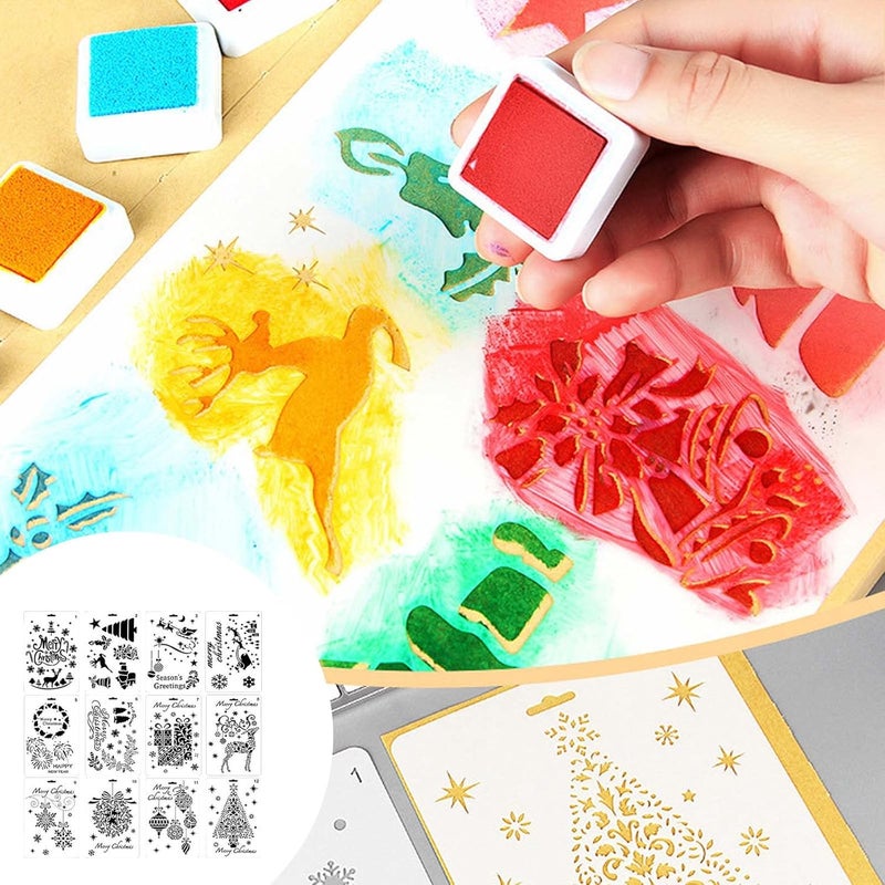 comfrt 12 Pcs Christmas Stencils Template, Reusable Plastic Craft for Art Drawing Painting Spraying Window Glass Door Car Wood Journaling Scrapbook Holiday Xmas Snowflake DIY Decoration - Image 5