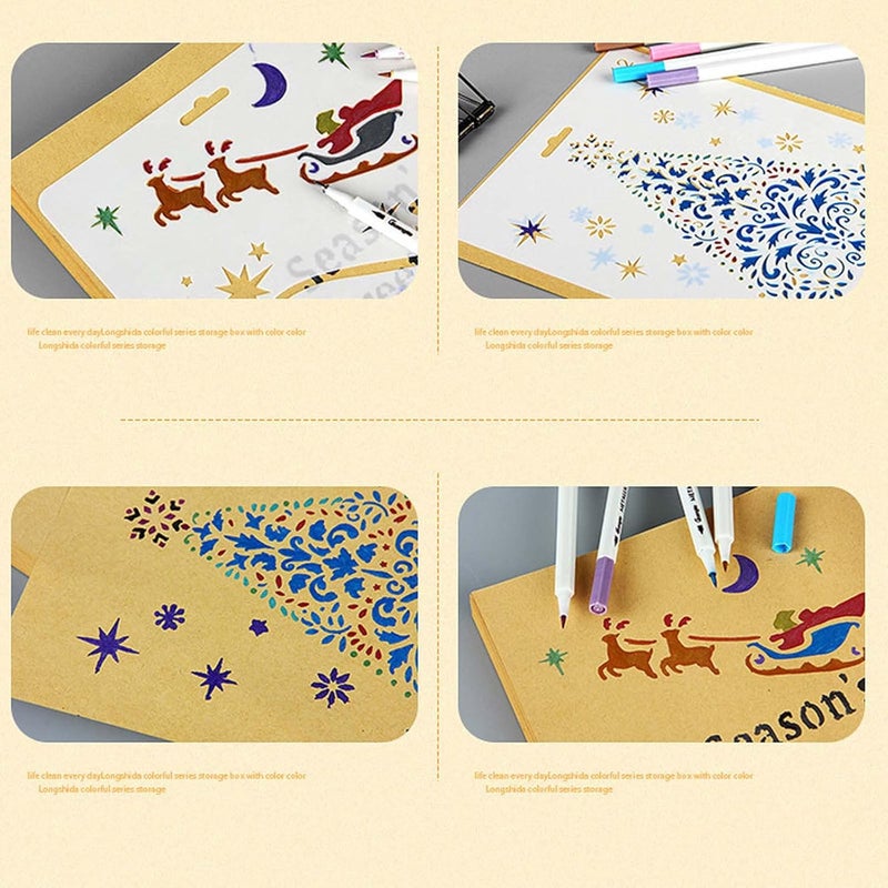 comfrt 12 Pcs Christmas Stencils Template, Reusable Plastic Craft for Art Drawing Painting Spraying Window Glass Door Car Wood Journaling Scrapbook Holiday Xmas Snowflake DIY Decoration - Image 2