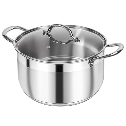 Kirecoo Stainless Steel Stock Pot 5 Quart Heavy Duty Induction Cooking Pot with Visible Lid for Pasta Soup Spaghetti Nonstick Thick Bottom Big Stockpot Deep Cookware for Canning Boiling Simmer - Image 1