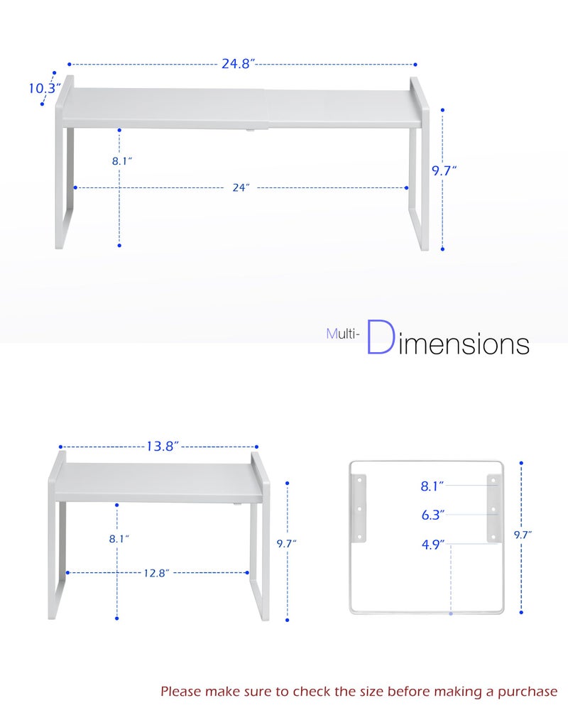 Nxconsu Cabinet Shelf Expandable Height Adjustable Shelf Organizer Riser for Kitchen Cabinet Pantry Cupboard Under Sink Countertop Organization Storage Space Saver Stackable Heavy Duty Metal White XL - Image 2