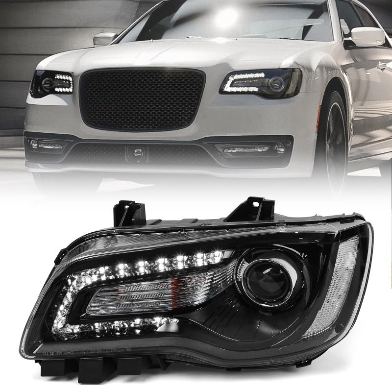 Huray Left Halogen Headlight Assembly Fit for Chrysler 300300C 2015 2016 2017 2018 LH OE Factory Projector Headlamp wLED DRL Replacement for CH2502269 68214383AD Driver Side Black Housing