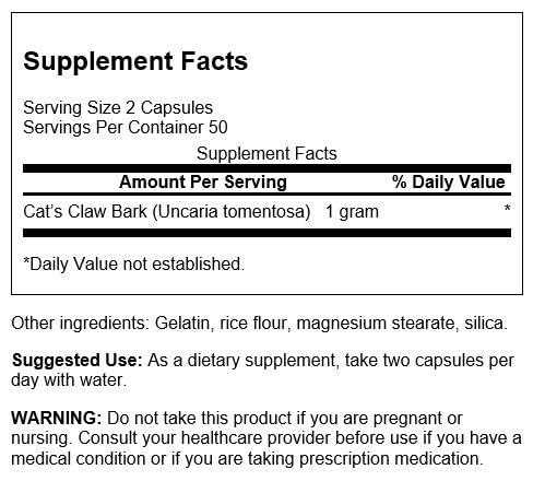 Swanson Full-Spectrum Cat's Claw - Herbal Supplement Promoting Digestive Health & Immune System Support - Natural Formula Supporting Joint Health - (100 Capsules, 500mg Each) - Image 2