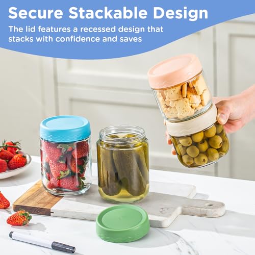 DRKIO 10 & 16 Oz Overnight Oats Containers with Lids - 6 Pack Glass Storage Jars with Airtight Lids Wide Mouth Mason Food Jars Great for Meal Prep Salad Chia Puddirg Snacks Yogurt Sugar Spice Cereal - Image 4