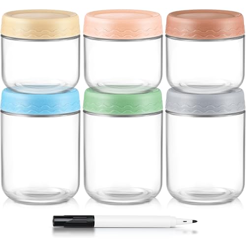 DRKIO 10 & 16 Oz Overnight Oats Containers with Lids - 6 Pack Glass Storage Jars with Airtight Lids Wide Mouth Mason Food Jars Great for Meal Prep Salad Chia Puddirg Snacks Yogurt Sugar Spice Cereal - Image 1