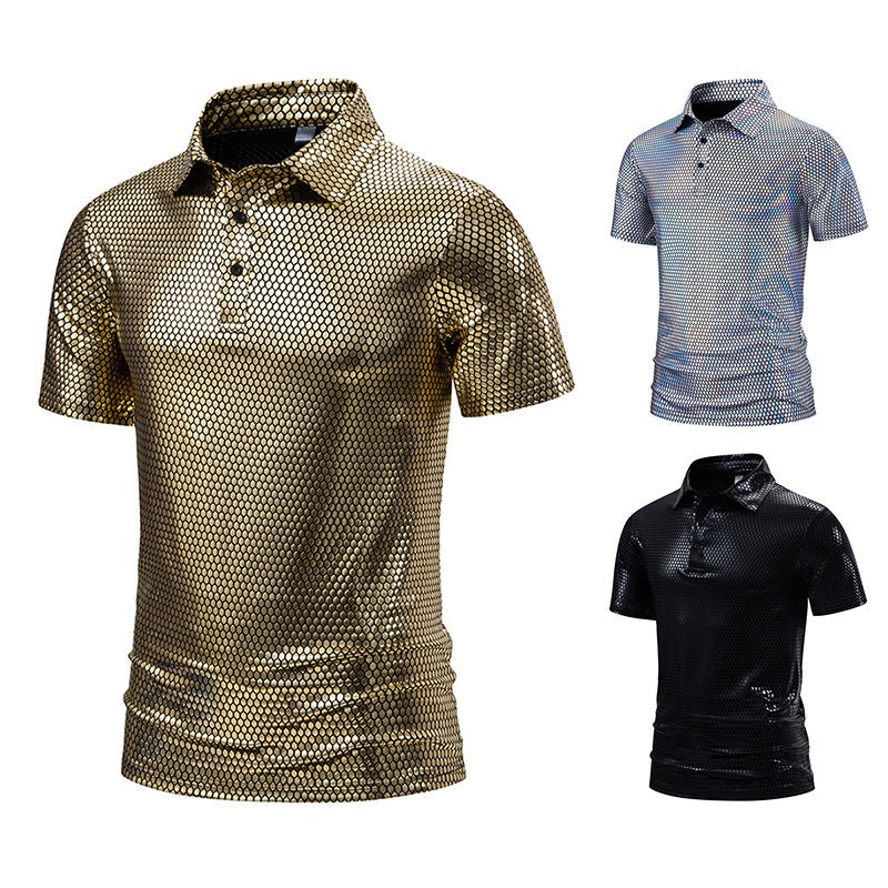 Men'S Party Stage Bright Short Sleeve Lapel T-Shirt - Image 3