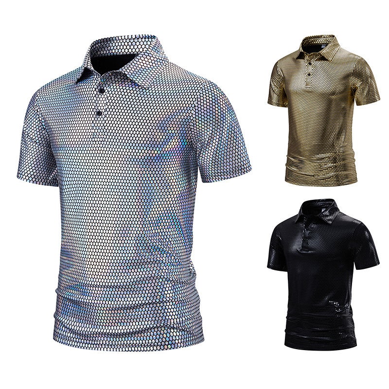 Men'S Party Stage Bright Short Sleeve Lapel T-Shirt - Image 4