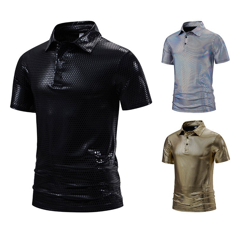 Men'S Party Stage Bright Short Sleeve Lapel T-Shirt - Image 2