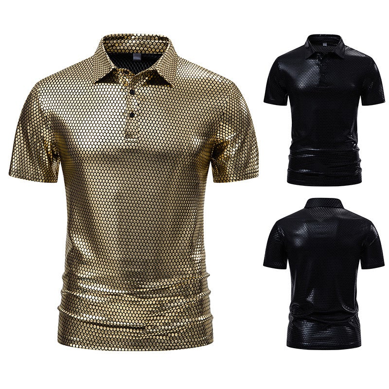 Men'S Party Stage Bright Short Sleeve Lapel T-Shirt - Image 5