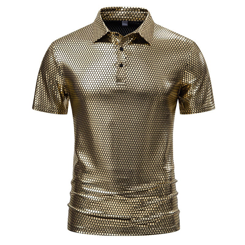 Men'S Party Stage Bright Short Sleeve Lapel T-Shirt - Image 1