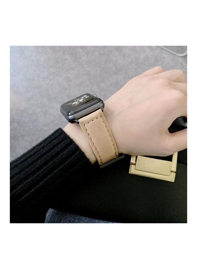 NIBEMINENT Big Head Buckle Replacement Watchbands For Apple Watch Series 7 41mm/6 & SE 5 4 40mm/3 2 1 38mm Beige - Image 3