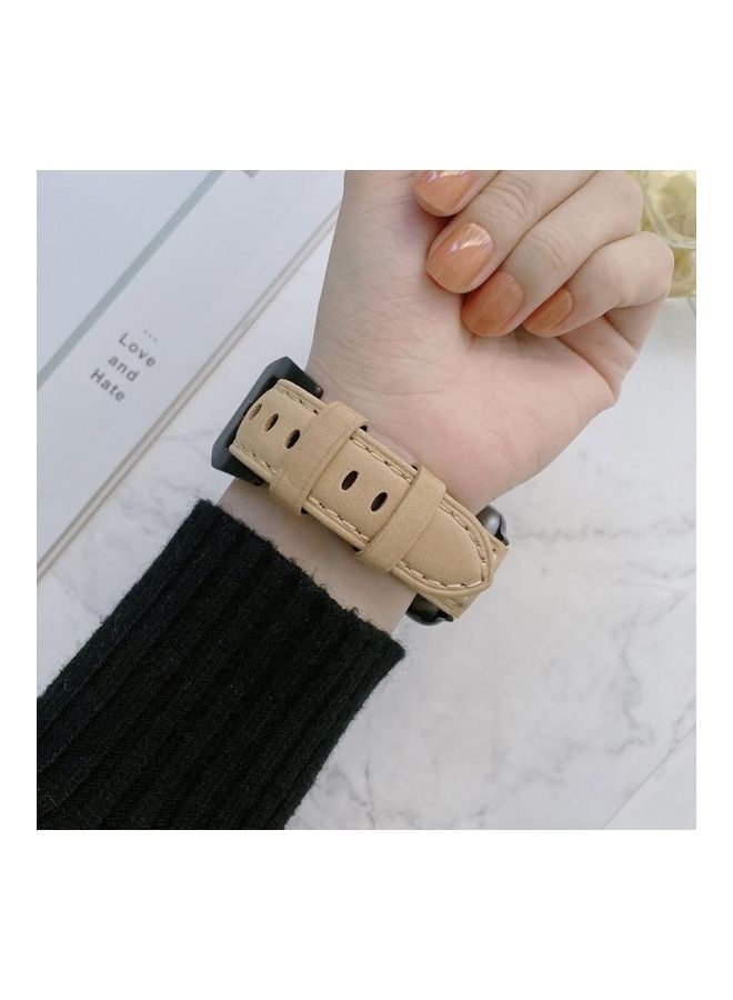 NIBEMINENT Big Head Buckle Replacement Watchbands For Apple Watch Series 7 41mm/6 & SE 5 4 40mm/3 2 1 38mm Beige - Image 4
