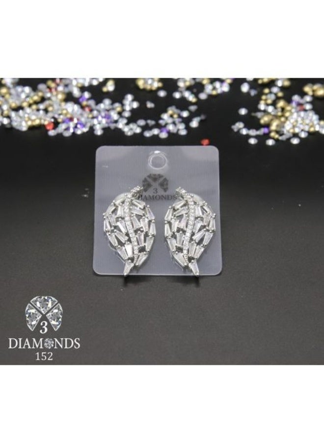 Platinum & Rhodium Plated Leaf Studs – Cubic Zirconia Sparkle