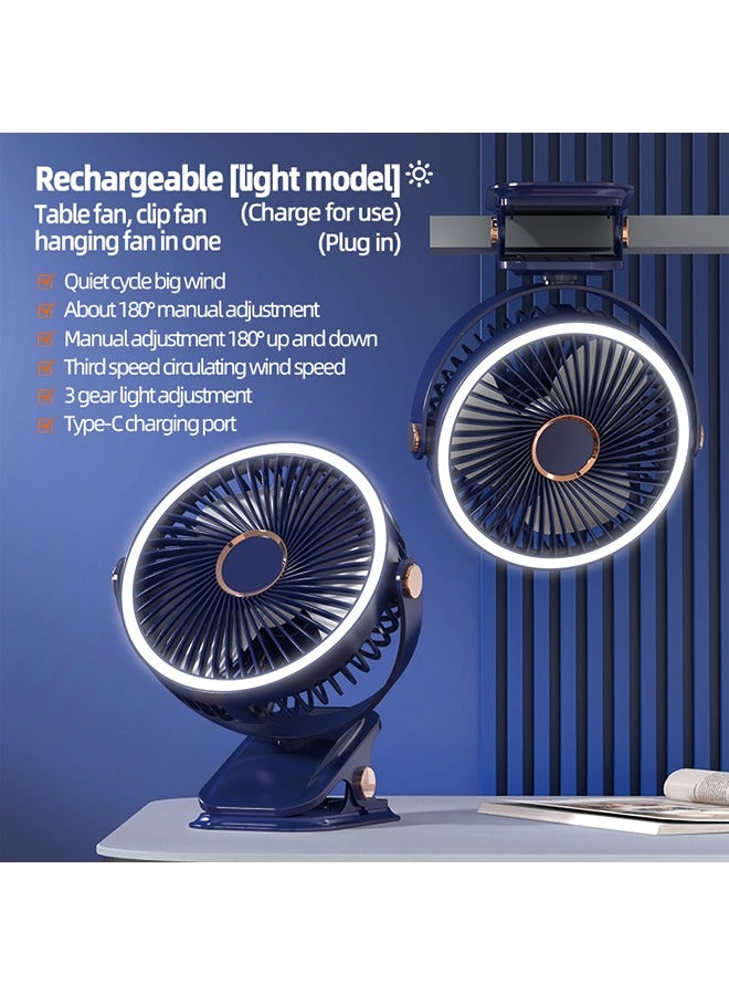 Rechargeable Clip Fan with Light for Dorms, Bedside, and Office – USB Powered  - Image 2