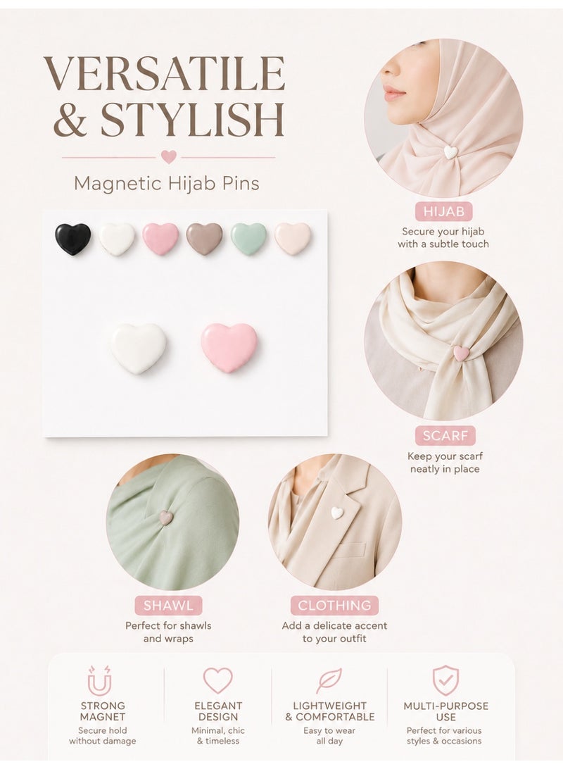 Magnetic Hijab Pins, Multicolor , Metal Scarf Magnets with Hearts Design, Strong Hold, No-Damage, 2 Piece Set - Image 2