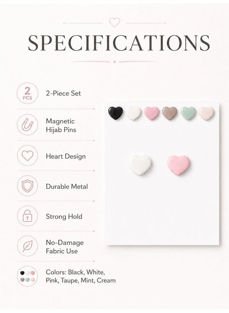 Magnetic Hijab Pins, Multicolor , Metal Scarf Magnets with Hearts Design, Strong Hold, No-Damage, 2 Piece Set - Image 4