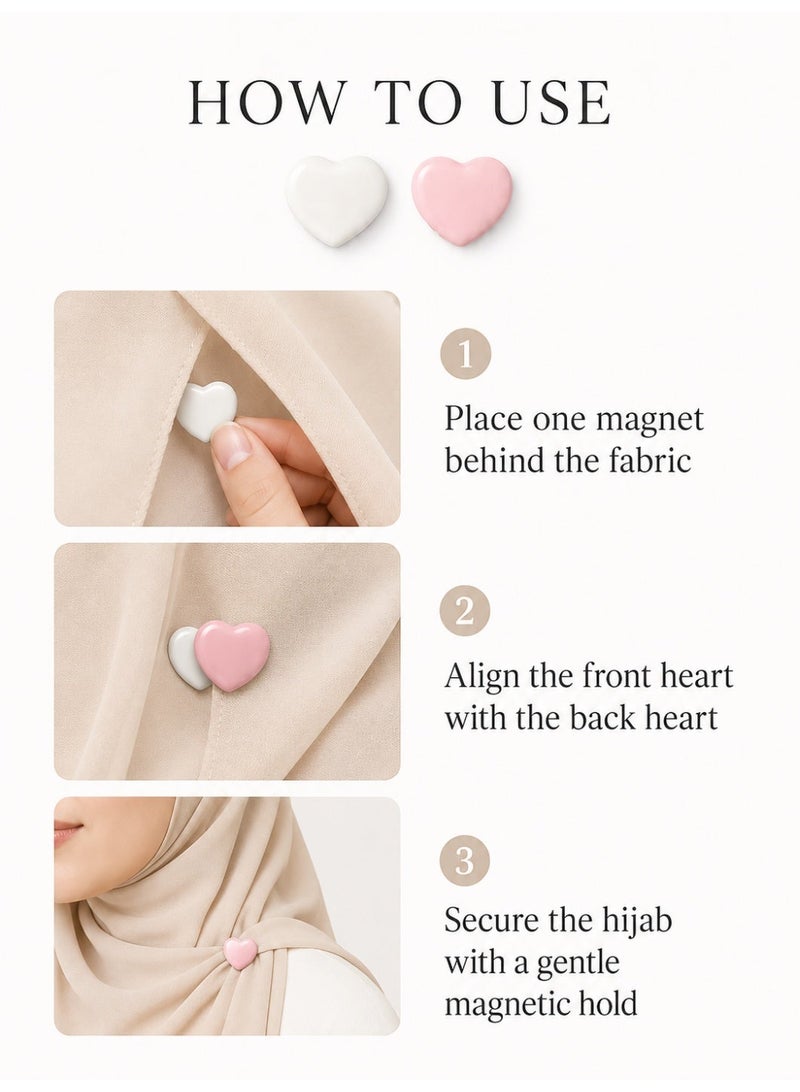 Magnetic Hijab Pins, Multicolor , Metal Scarf Magnets with Hearts Design, Strong Hold, No-Damage, 2 Piece Set - Image 5