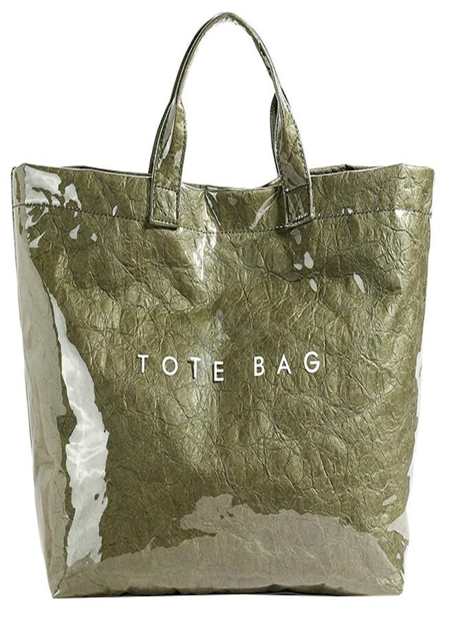Caistre Women's PVC Tote Handbags Shoulder Bag Winter Fall Fashion Kraft Paper Tote Bag Y2K Large Shopping Bag - Image 1