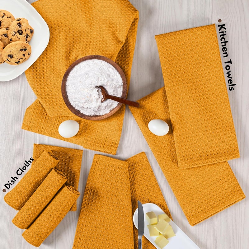 Native Fab Cotton Kitchen Towel  Dish Cloth 8 Piece Set  Machine Washable Absorbent  Durable Towels for Cleaning Cooking Baking  Ideal for Home BBQ Everyday Use  Mustard Yellow - Image 2