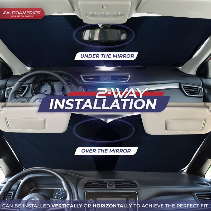 Autoamerics 2-Piece Windshield Sun Shade - Metallic Blue Foldable Car Front Window Sunshade for Most Cars SUV Truck Heat Blocker Visor Protector Blocks Max UV Rays and Keeps Your Vehicle Cool - Medium - Image 3