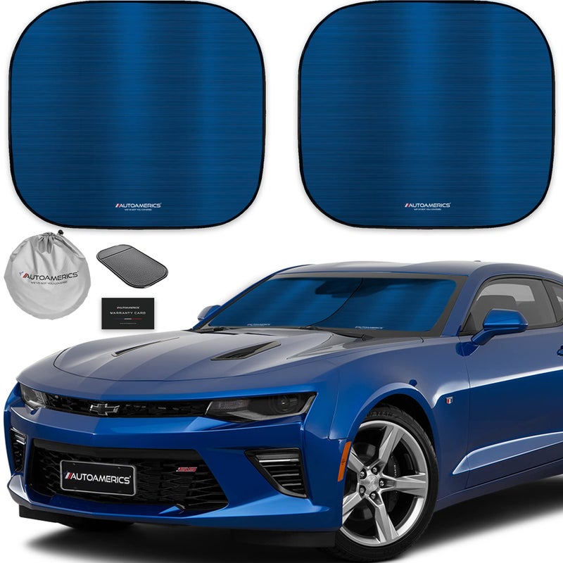 Autoamerics 2-Piece Windshield Sun Shade - Metallic Blue Foldable Car Front Window Sunshade for Most Cars SUV Truck Heat Blocker Visor Protector Blocks Max UV Rays and Keeps Your Vehicle Cool - Medium - Image 1