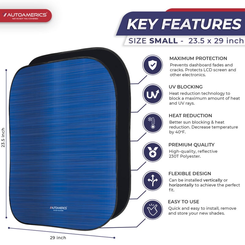 Autoamerics 2-Piece Windshield Sun Shade - Metallic Blue Foldable Car Front Window Sunshade for Most Cars SUV Truck Heat Blocker Visor Protector Blocks Max UV Rays and Keeps Your Vehicle Cool - Medium - Image 2