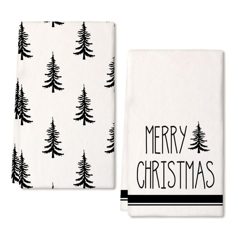 ARKENY Christmas Kitchen Towels Set of 2Black Xmas Tree Dish Towels 18x26 InchHoilday Farmhouse Home Decoration AD101