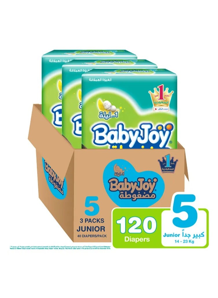 Baby Joy BabyJoy Size 5 Tape Style Diapers, Jumbo 3 Pack - Compressed Diamond Pad, 120 Pieces for 14-23kg, Up to 12h Dryness