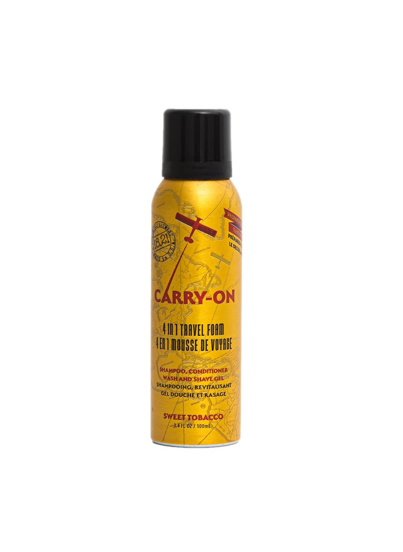 18.21 Man Made - 18.21 Man Made Carry On Sweet Tobacco 4-in-1 Travel Foam, Shampoo, Conditioner, Wash & Shave, Carry-On Friendly, 3.4 fl. oz - Image 1