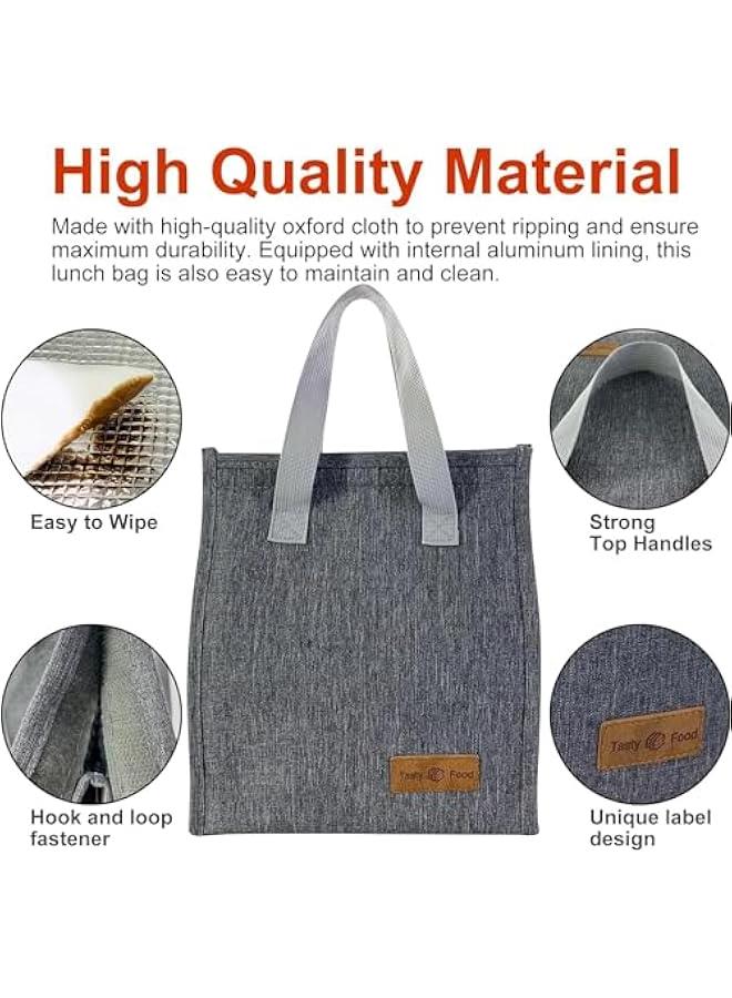 FYLX Lunch Bag Insulated Lunch Bag for Women Men Kids Reusable Insulated Lunch Bag Leakproof Simple Bento Lunch Tote Lunch Bag Insulated for Office Work School Picnic or Travel Grey) - Image 3