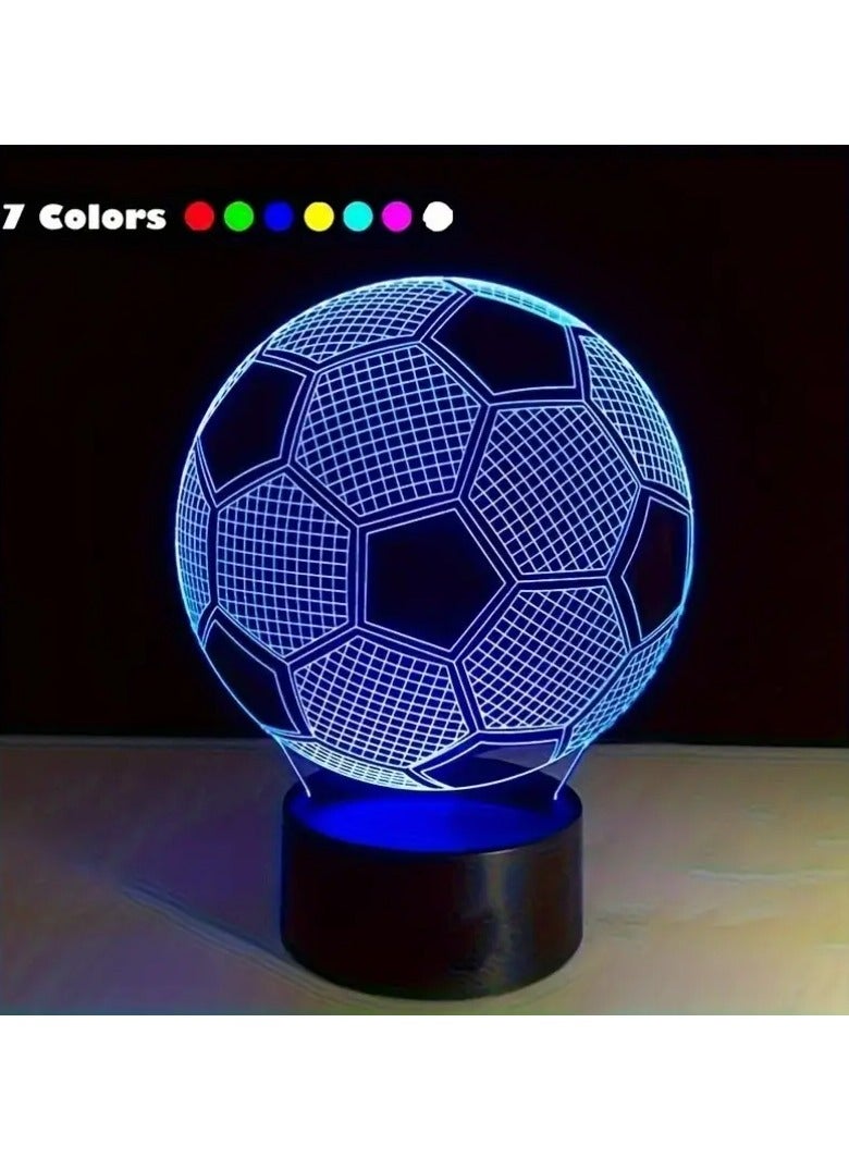 HW Modern 3D Soccer Ball Illusion LED Nightlight, Geometric Pattern, Plastic, Touch Control, Uplight for Bedroom, Study, Dining, Café, Bar Decor, Sports Theme, USB Powered with Cable, No Battery Needed - Image 2