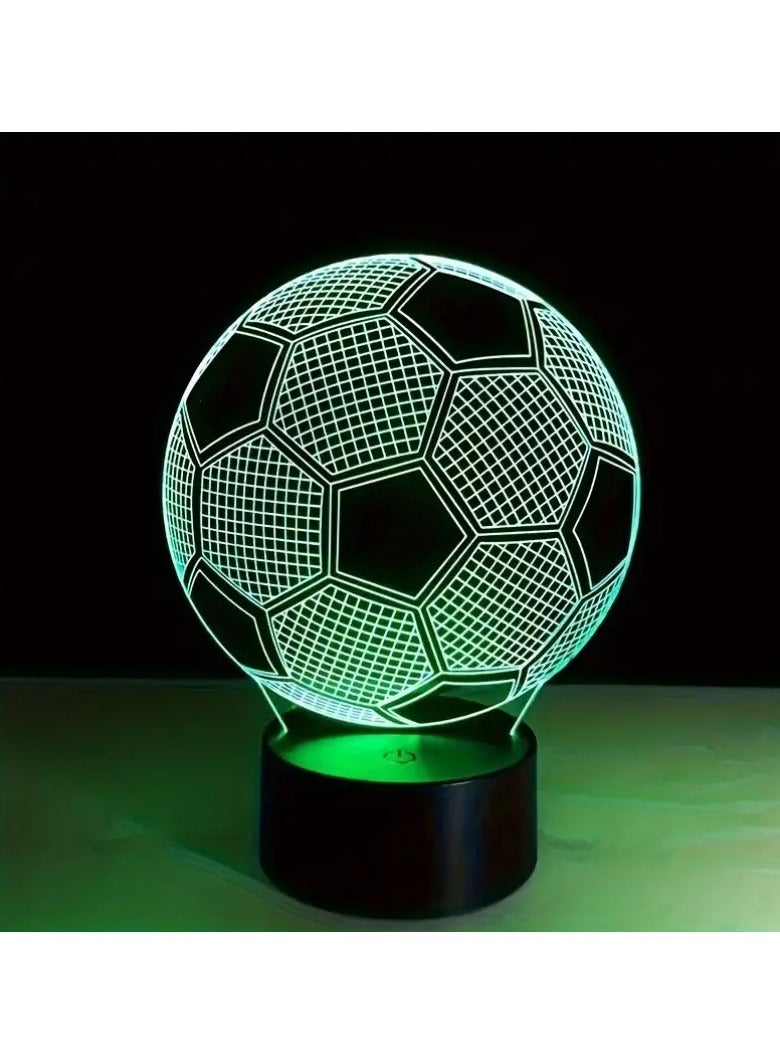 HW Modern 3D Soccer Ball Illusion LED Nightlight, Geometric Pattern, Plastic, Touch Control, Uplight for Bedroom, Study, Dining, Café, Bar Decor, Sports Theme, USB Powered with Cable, No Battery Needed - Image 1