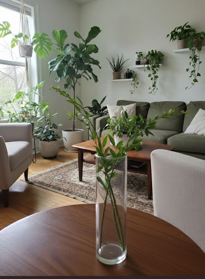 سويس كانتون فازة زهور زجاجية فاخرة أسطوانية - 30 سم، تصميم أنيق، 7 سم قطر، مثالية للباقة أو كزينة مستقلة، تشطيب عالي الوضوح، متينة وسهلة التنظيف، مثالية للمنزل والمكتب - Image 3