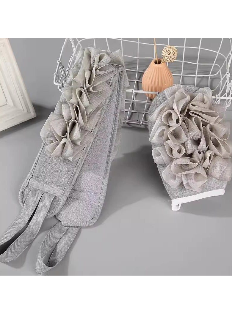 2Pcs Exfoliating Glove and Exfoliating Back Scrubberand Set With Loofah Sponge,Shower Loofah Set for Shower,Exfoliating Gloves for Body Dead Skin Shower Sponge (Pewter Gray)  - Image 1