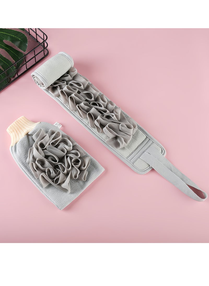 2Pcs Exfoliating Glove and Exfoliating Back Scrubberand Set With Loofah Sponge,Shower Loofah Set for Shower,Exfoliating Gloves for Body Dead Skin Shower Sponge (Pewter Gray)  - Image 4