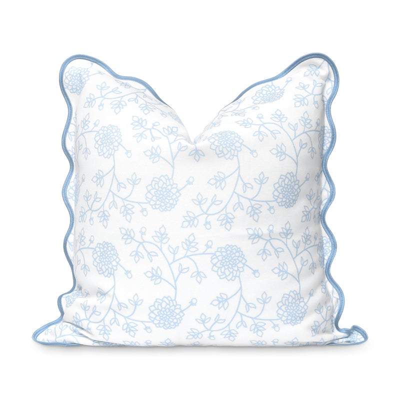 Hofdeco Premium Coastal Patio Indoor Outdoor Scalloped Throw Pillow Cover Only 20x20 Water Repellent for Backyard Couch Baby Blue Print Dahlia Floral - Image 2