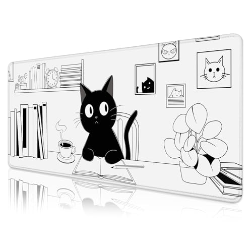 FLY SPRAY Gaming Mouse Pad for Computer,Large Mouse Pads for Desk Keyboard, Black Anime Cat Desk Mat Laptop,Cute XXL Waterproof Keyboard Pad,Extended Big Non-Slip Rubber Mousepad (Black Cat) - Image 2