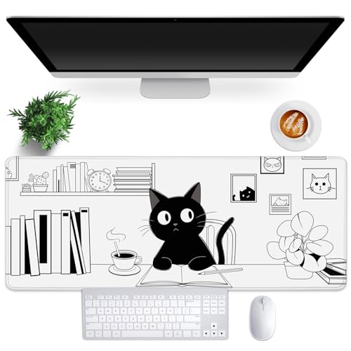 FLY SPRAY Gaming Mouse Pad for Computer,Large Mouse Pads for Desk Keyboard, Black Anime Cat Desk Mat Laptop,Cute XXL Waterproof Keyboard Pad,Extended Big Non-Slip Rubber Mousepad (Black Cat) - Image 1