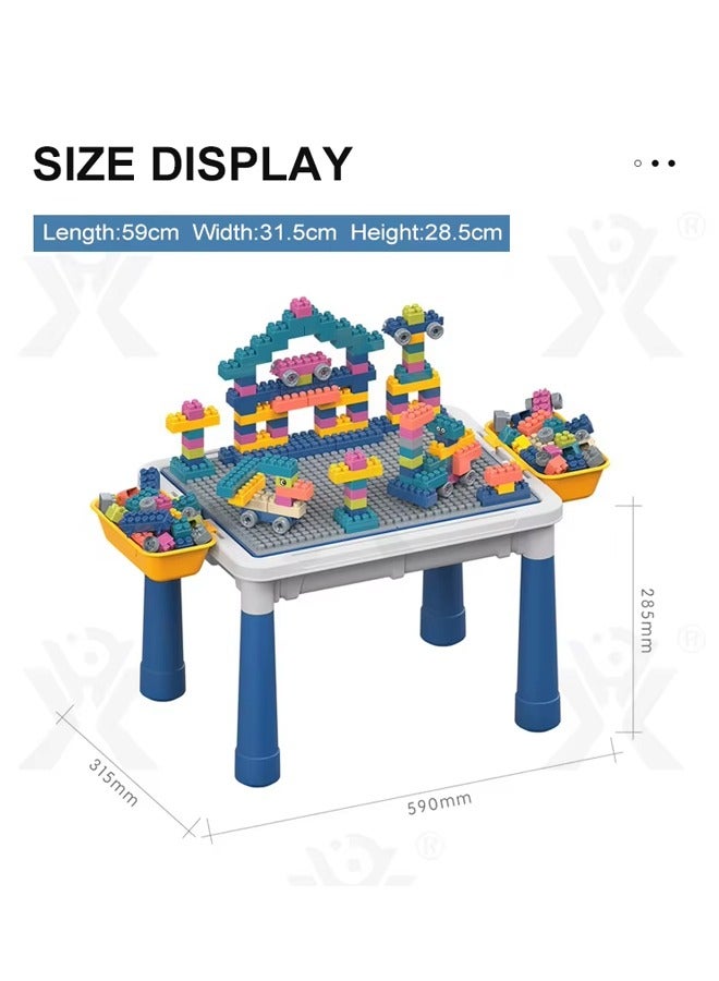 Kids Building Block Table 4-In-1 Kids Assembled Building Block Toy With Lacquer Board And Drawing Board, 4 Storage Boxes 4 Aadjustable Table Legs, 600 Medium Particles Building Block ,For All Kids