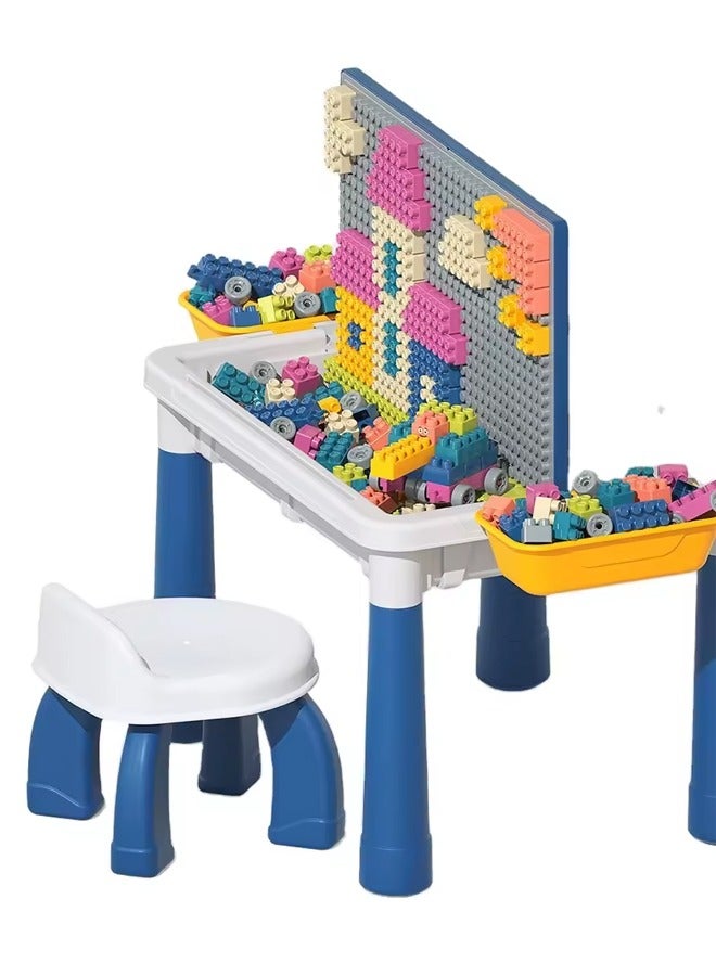 Kids Building Block Table 4-In-1 Kids Assembled Building Block Toy With Lacquer Board And Drawing Board, 4 Storage Boxes 4 Aadjustable Table Legs, 600 Medium Particles Building Block ,For All Kids