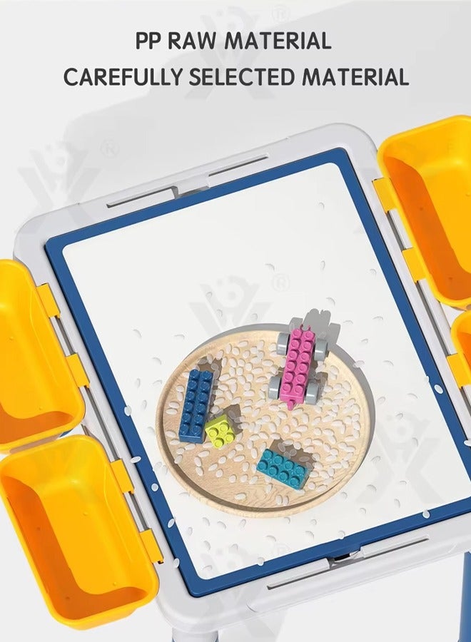 Kids Building Block Table 4-In-1 Kids Assembled Building Block Toy With Lacquer Board And Drawing Board, 4 Storage Boxes 4 Aadjustable Table Legs, 600 Medium Particles Building Block ,For All Kids