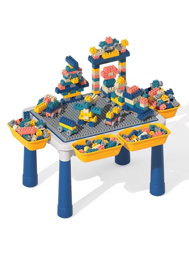 Kids Building Block Table 4-In-1 Kids Assembled Building Block Toy With Lacquer Board And Drawing Board, 4 Storage Boxes 4 Aadjustable Table Legs, 600 Medium Particles Building Block ,For All Kids
