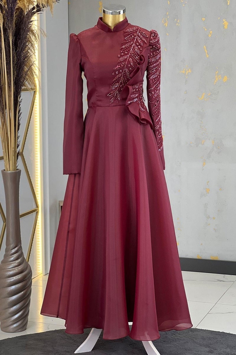 Esilanur Ela Modest Evening Dress Burgundy  - Image 1