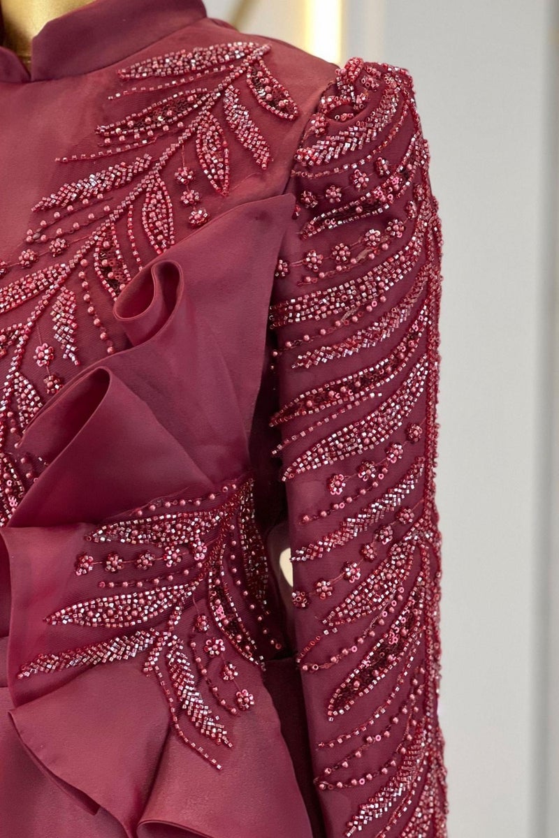 Esilanur Ela Modest Evening Dress Burgundy  - Image 2